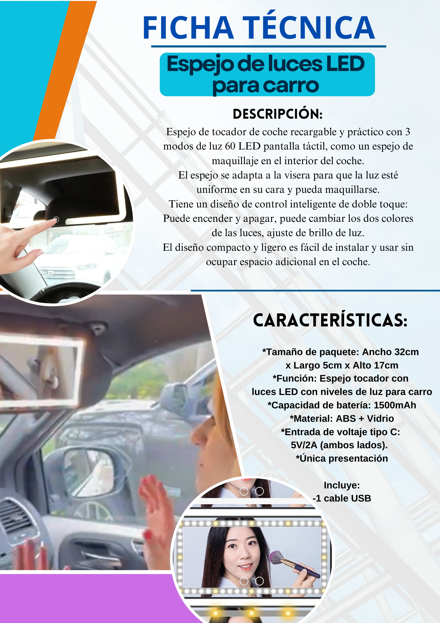 ESPEJO LUCES LED PARA CARRO
