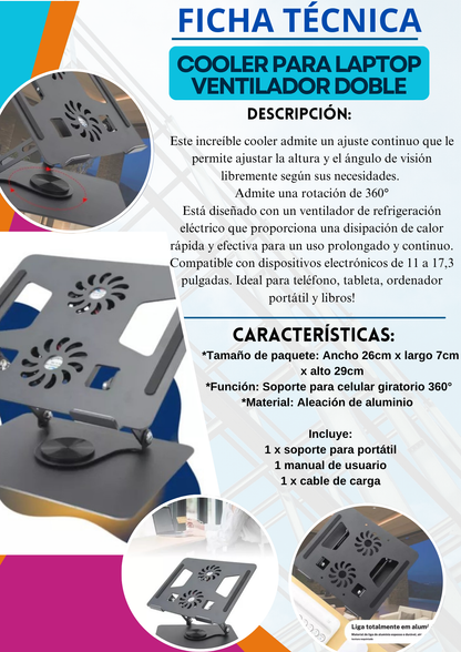 COOLER PARA LAPTOP VENTILADOR DOBLE